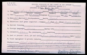 WPA household census employee document for DeVoine Davidson, Los Angeles