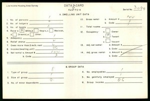 WPA Low income housing area survey data card 179, serial 31094