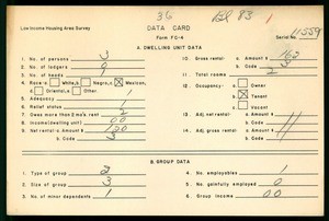 WPA Low income housing area survey data card 36, serial 11559