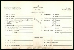 WPA Low income housing area survey data card 206, serial 37339, vacant