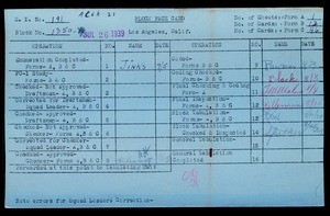 WPA block face card for household census of Agatha, Towne, Crocker Streets, in Los Angeles