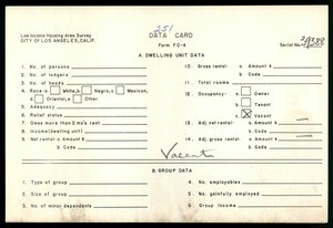 WPA Low income housing area survey data card 251, serial 39388, vacant