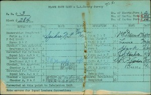 WPA block face card for household census (block 284) in Los Angeles County