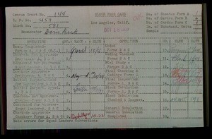 WPA block face card for household census of Frances Street, in Los Angeles County