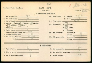 WPA Low income housing area survey data card 52, serial 9372