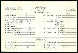 WPA Low income housing area survey data card 15, serial 6335