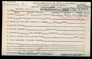 WPA household census employee document for Justin McCarthy, Los Angeles