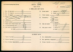 WPA Low income housing area survey data card 56, serial 8749