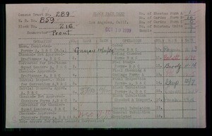 WPA block face card for household census of 258th, Senator, 259th, President Streets, in Los Angeles County