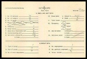 WPA Low income housing area survey data card 189, serial 35290