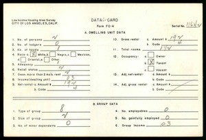 WPA Low income housing area survey data card 62, serial 11642