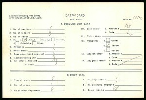 WPA Low income housing area survey data card 41, serial 13571