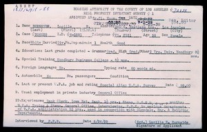 WPA household census employee document for Lucille E. Burnside, Los Angeles