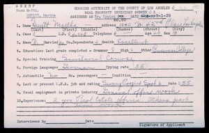 WPA household census employee document for Martha Heuitt, Los Angeles