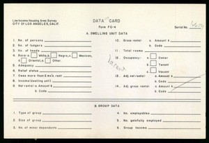 WPA Low income housing area survey data card 134, serial 12659, vacant