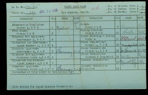 WPA block face card for household census of Mississippi, Barrington, Stoner Streets, in Los Angeles County
