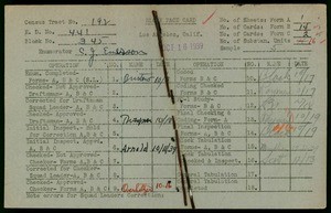 WPA block face card for household census (block 345) in Los Angeles County