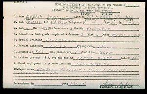 WPA household census employee document for Louis Dobkin, Los Angeles