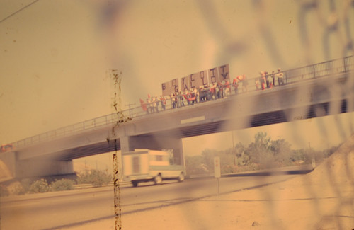 "Boycott Gallo" signs on overpass