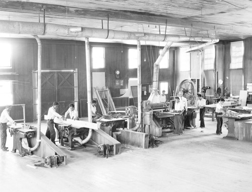 Students working in woodshop