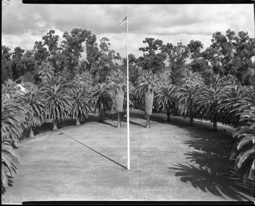 View of Sherman campus with flag pole in center