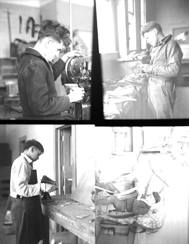 Students learning to repair shoes and tack