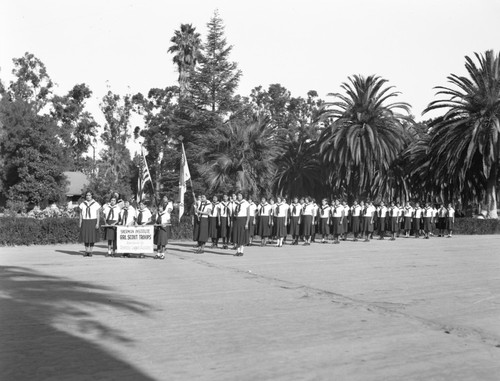 Girl Scout troop in parade formation