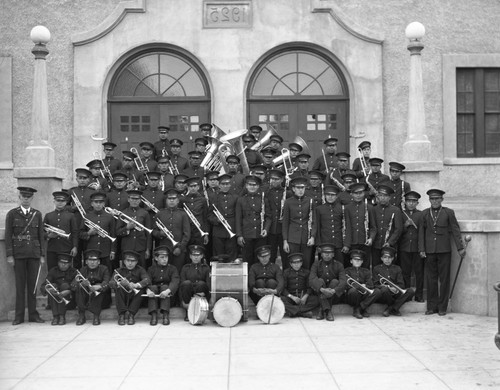 Band on steps of Conser Auditorium