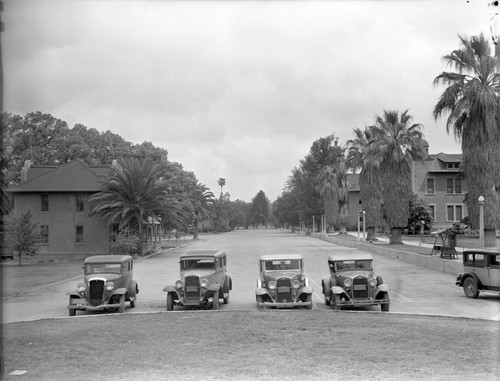 View of automobiles parked on Sherman campus