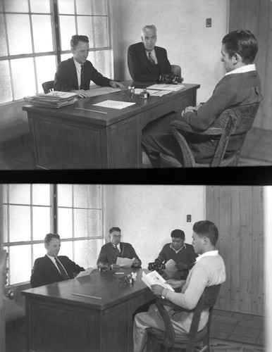 Faculty members meeting with students in office