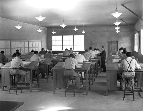 Students working at drafting tables