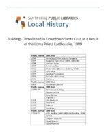 Buildings Demolished in Downtown Santa Cruz as a Result of the Loma Prieta Earthquake, 1989