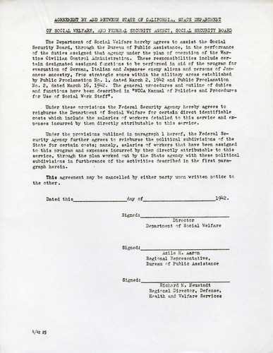 "Agreement By and Between State of California, State Department of Social Welfare, and Federal Security Agency, Social Security Board"