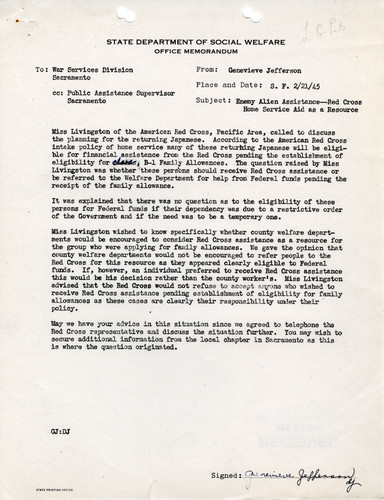 Memo on Red Cross