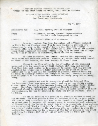 Memo on Policy for Personal Effects