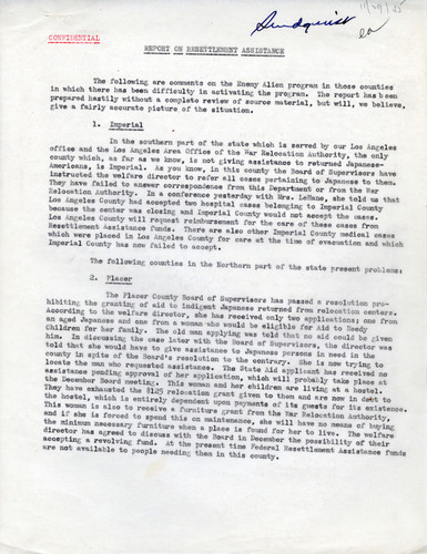 "Report on Resettlement Assistance"