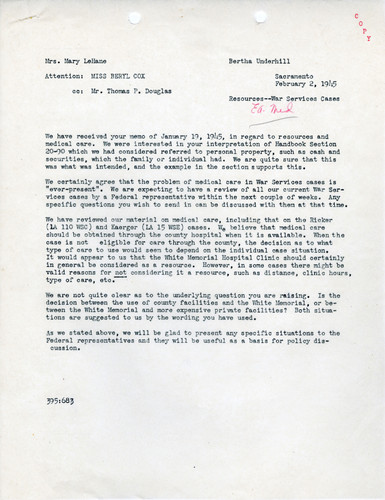 Correspondence on Medical Care Policy
