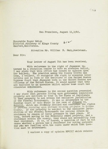 Correspondence on Absentee Voting