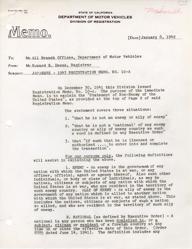 Memo on Definitions
