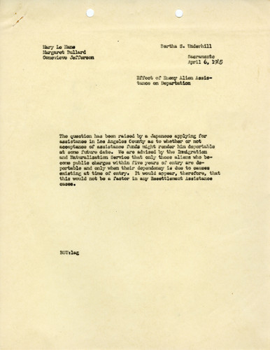 Correspondence on Fear of Deportation