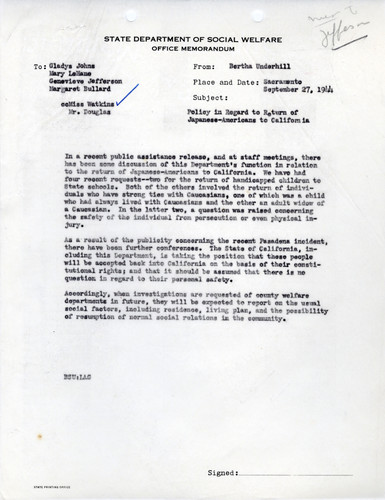 Memo on Resettlement