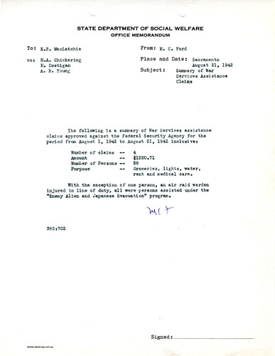 Memo on Assistance Claims