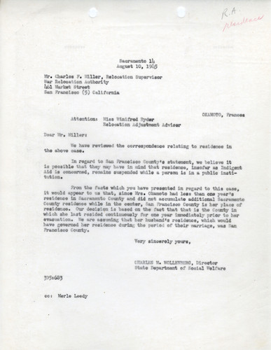 Correspondence on Residency and Aid