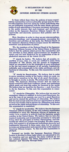 "A Declaration of Policy by the Japanese American Citizens League"