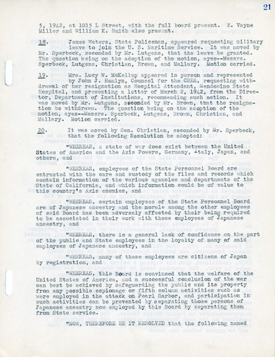 #20: Resolution on Employment of Japanese-Americans