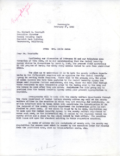 Correspondence on County Welfare Departments