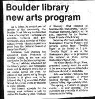 Boulder library new arts program