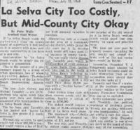 La Selva City Too Costly, But Mid-County City Okay