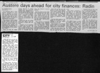 Austere days ahead for city finances: Radin