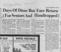 Days of Dime Bus Fare Return (For Seniors and Handicapped)